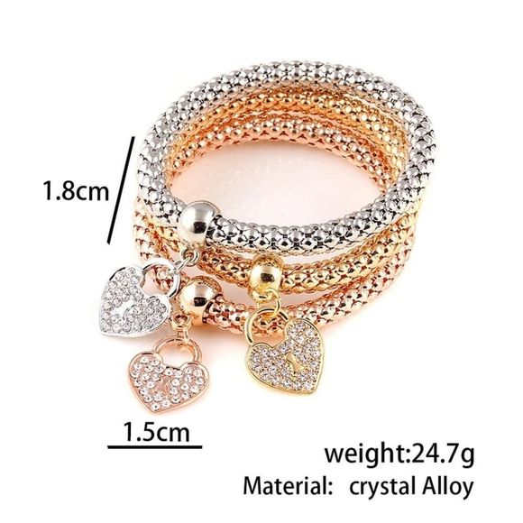3Pcs Gold Color Heart Charm Elastic Bracelets For Women Pulseras Bracelet Cute M - Picture 1 of 4